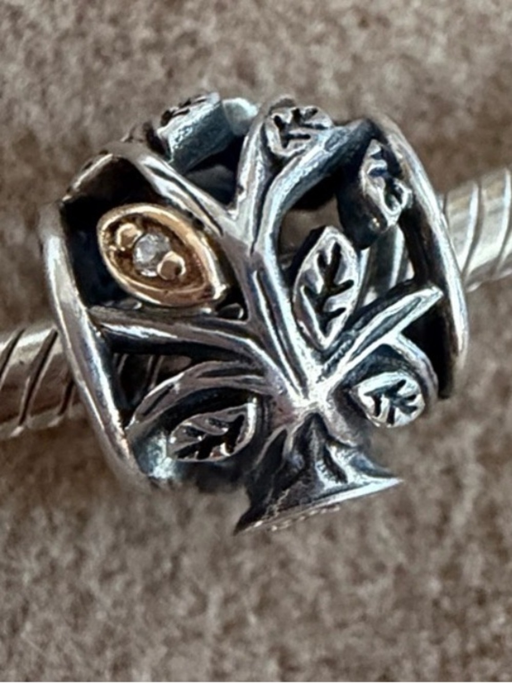 Pandora Retired Two Tone Family Tree Charm 14kt SS